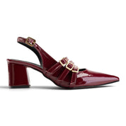 Elegant Triple-Strap Slingback Pumps - Maroon