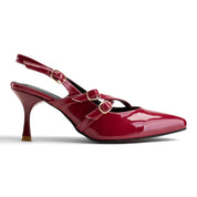 Chic Cross-Strap Slingback Mid-Heels - Maroon