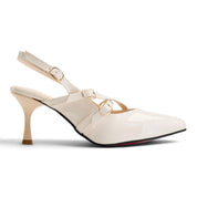 Elegant Triple-Strap Slingback Pumps - Beige