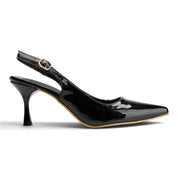 Glossy Slingback Pointed-Toe Heels - Black