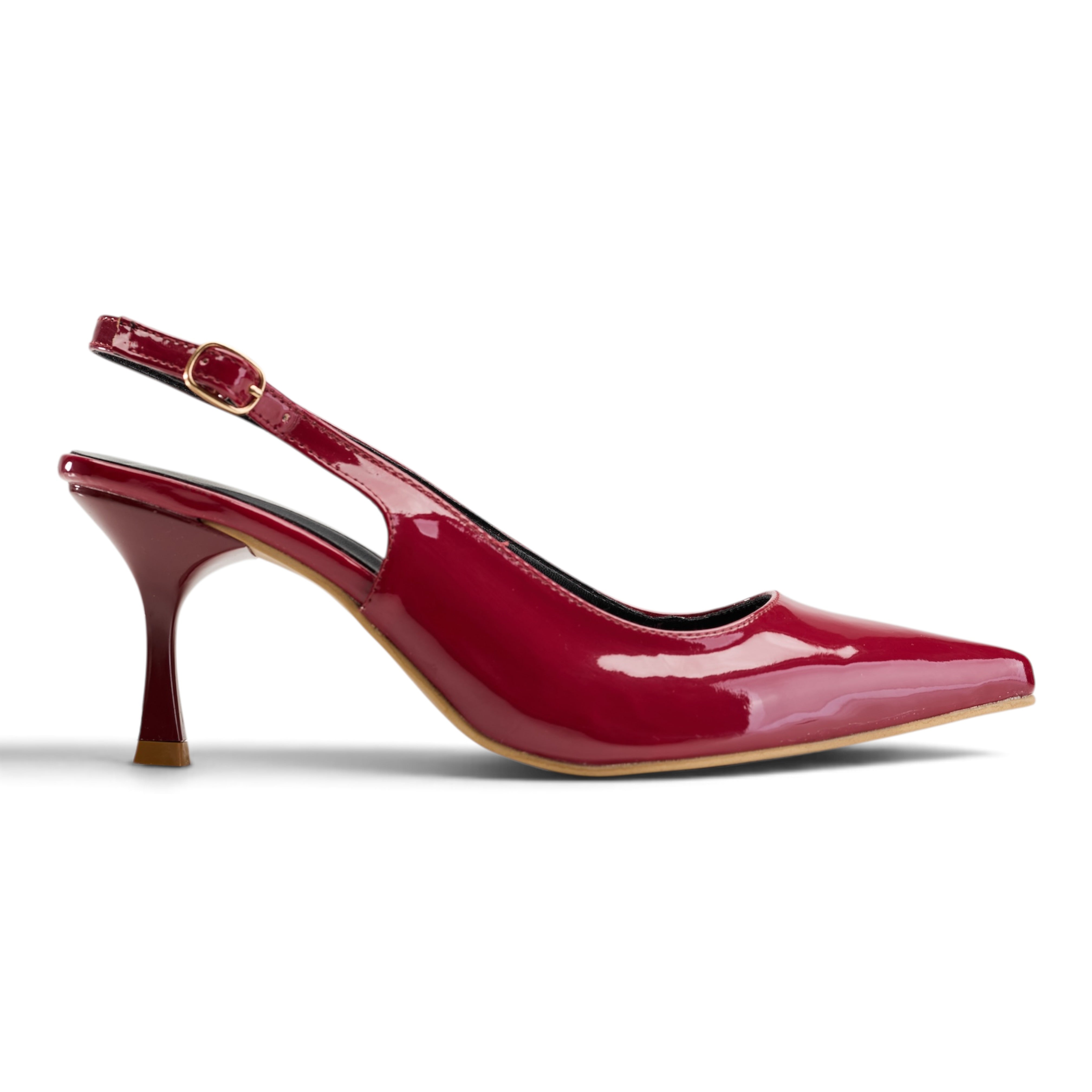 Glossy Slingback Pointed-Toe Heels - Maroon