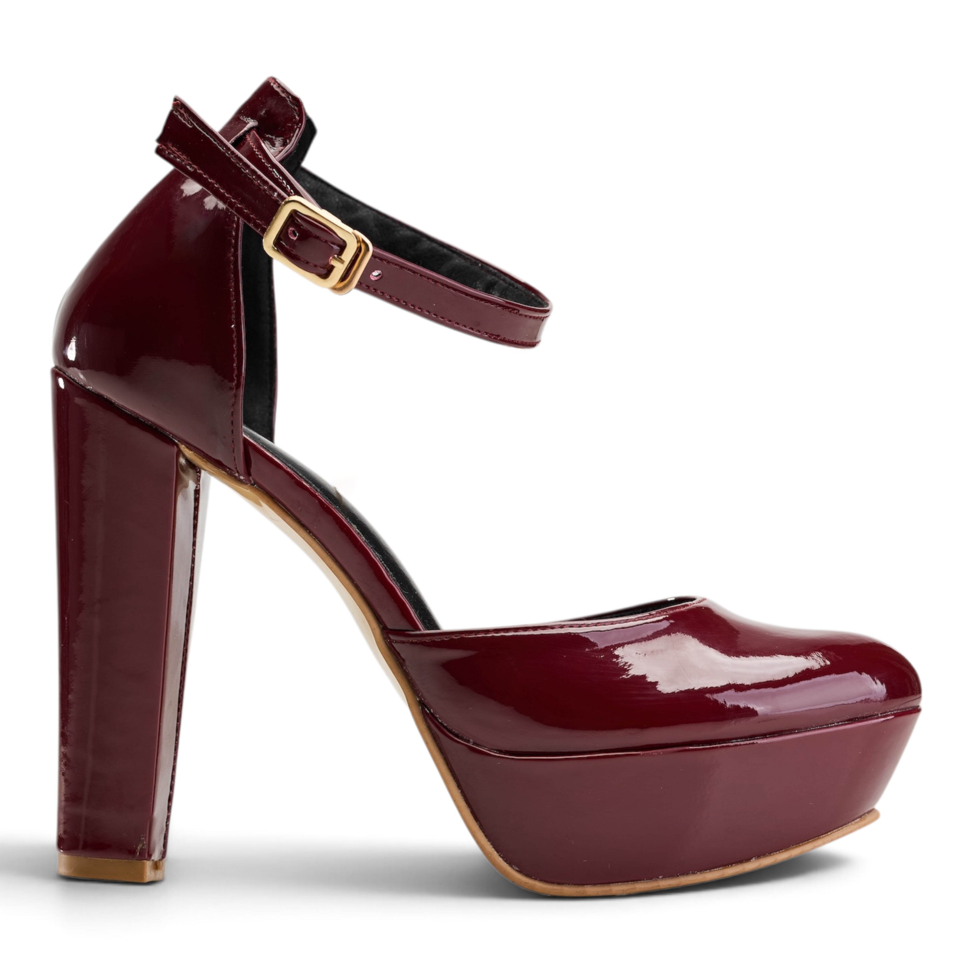 Chic High Platform Ankle Strap Heels - Maroon