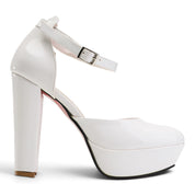 Chic High Platform Ankle Strap Heels - White