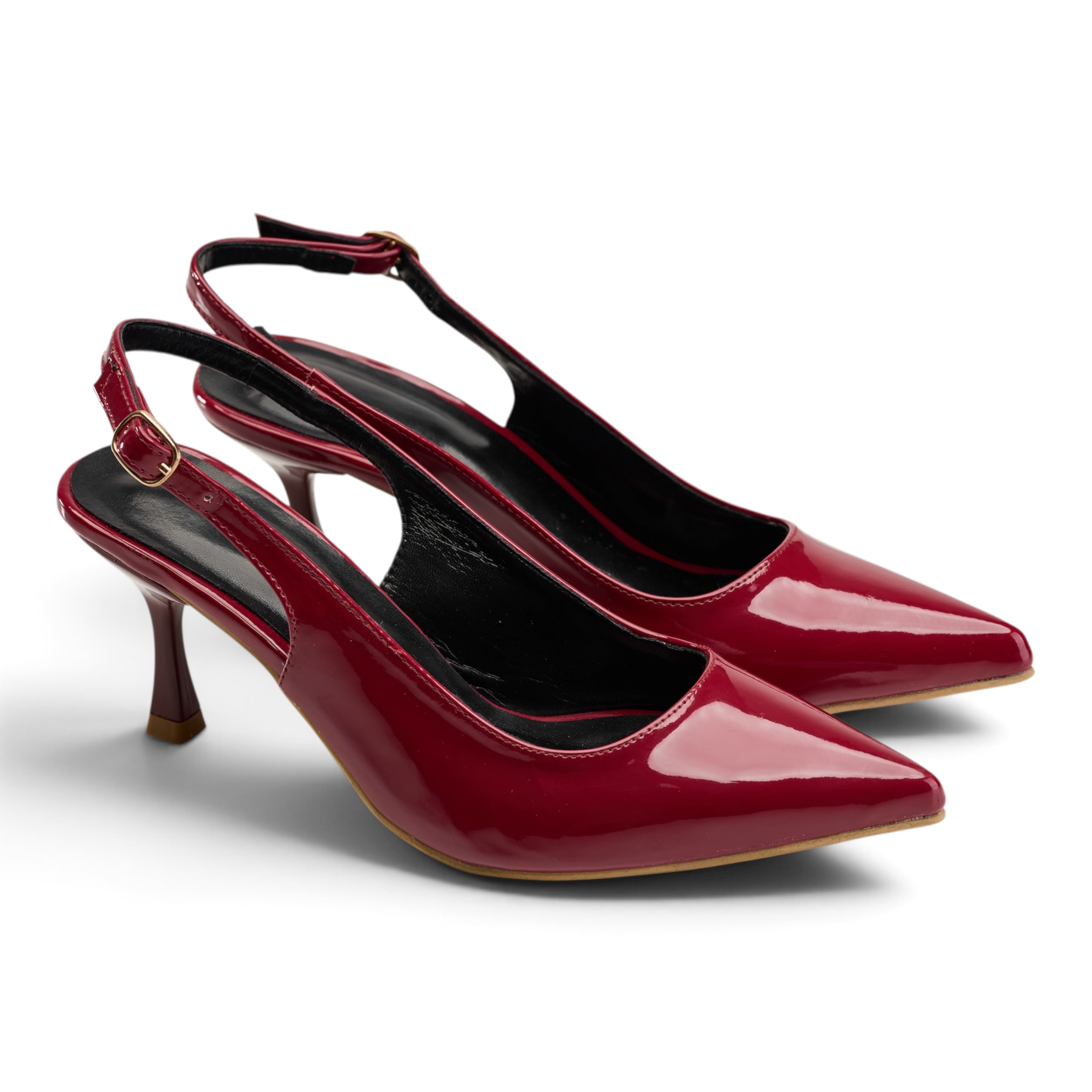 Glossy Slingback Pointed-Toe Heels - Maroon