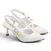 Chic Cross-Strap Slingback Mid-Heels - White