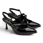 Chic Cross-Strap Slingback Mid-Heels - Black