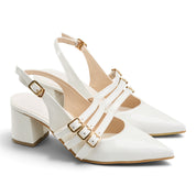 Elegant Triple-Strap Slingback Pumps - White