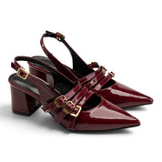 Elegant Triple-Strap Slingback Pumps - Maroon