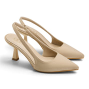 Classic Satin Slingback Pumps - Beige