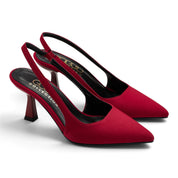 Classic Satin Slingback Pumps - Maroon