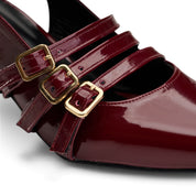 Elegant Triple-Strap Slingback Pumps - Maroon