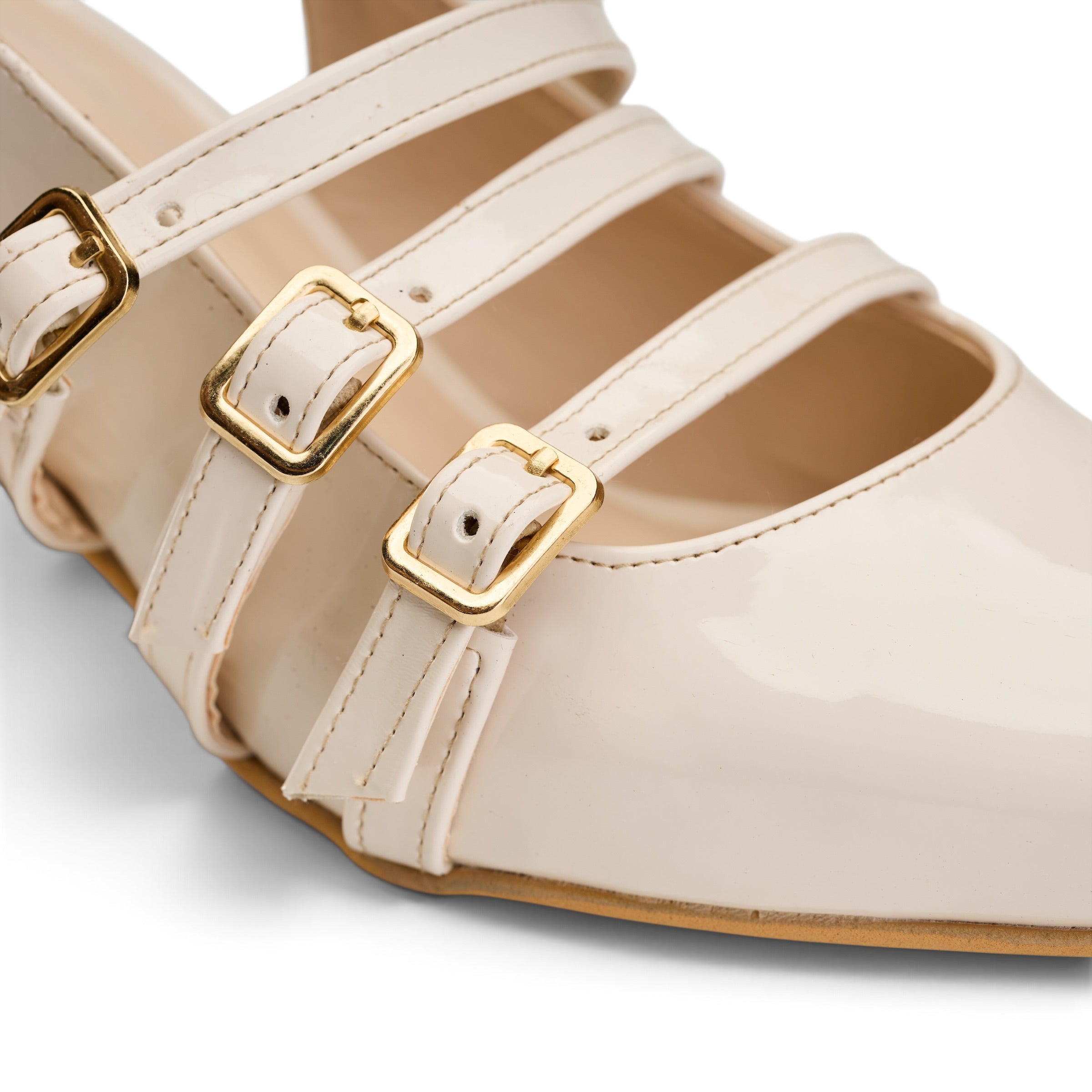 Elegant Triple-Strap Slingback Pumps - Beige
