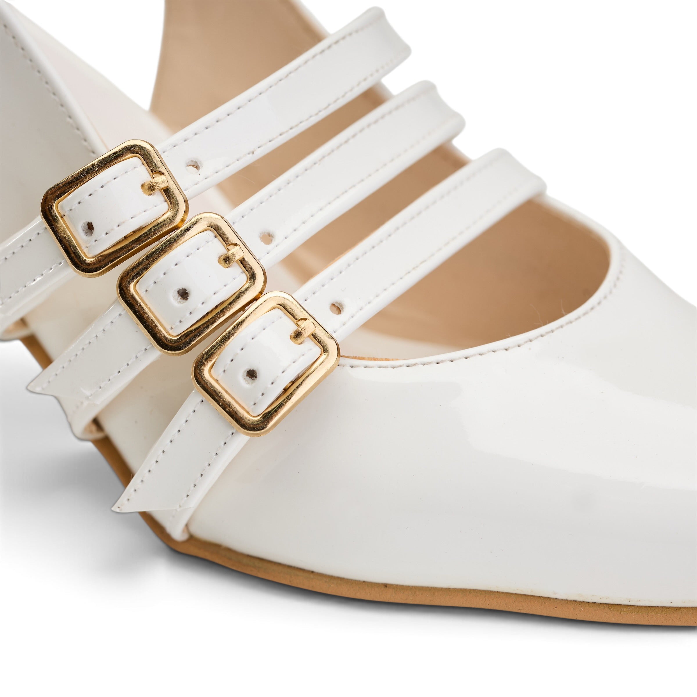 Elegant Triple-Strap Slingback Pumps - White
