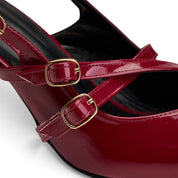 Chic Cross-Strap Slingback Mid-Heels - Maroon