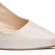 Glossy Slingback Pointed-Toe Heels - Beige