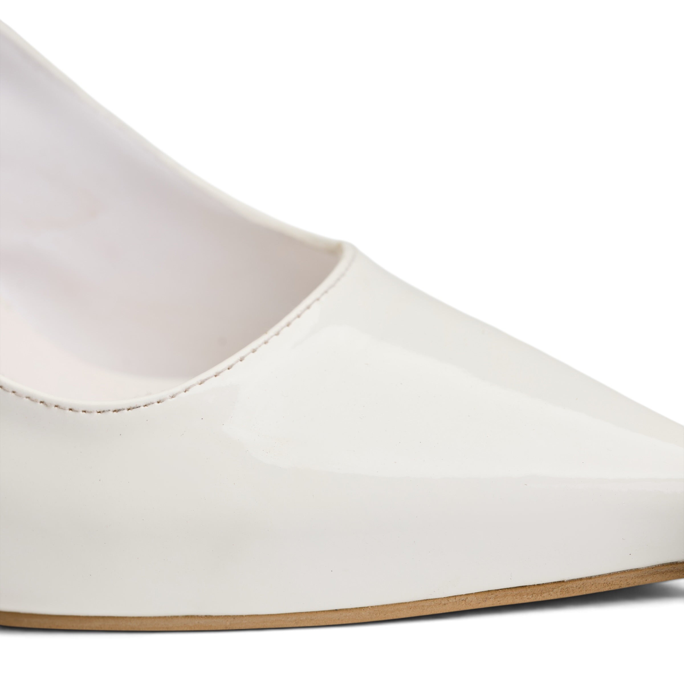 Glossy Slingback Pointed-Toe Heels - White
