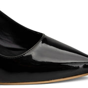 Glossy Slingback Pointed-Toe Heels - Black
