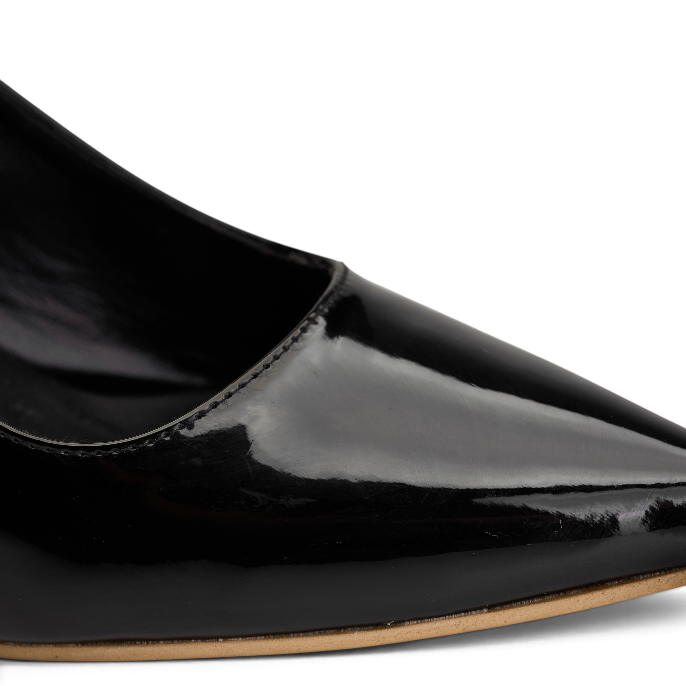 Glossy Slingback Pointed-Toe Heels - Black