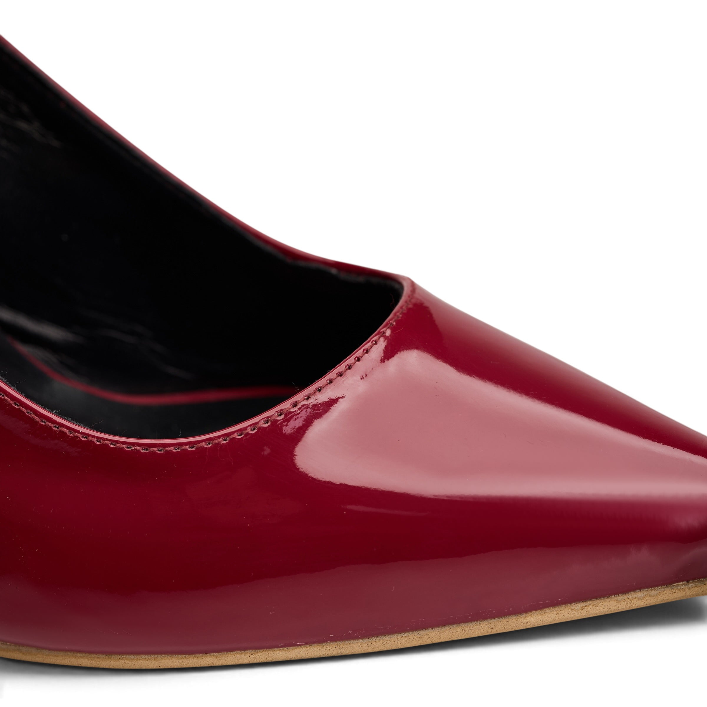 Glossy Slingback Pointed-Toe Heels - Maroon
