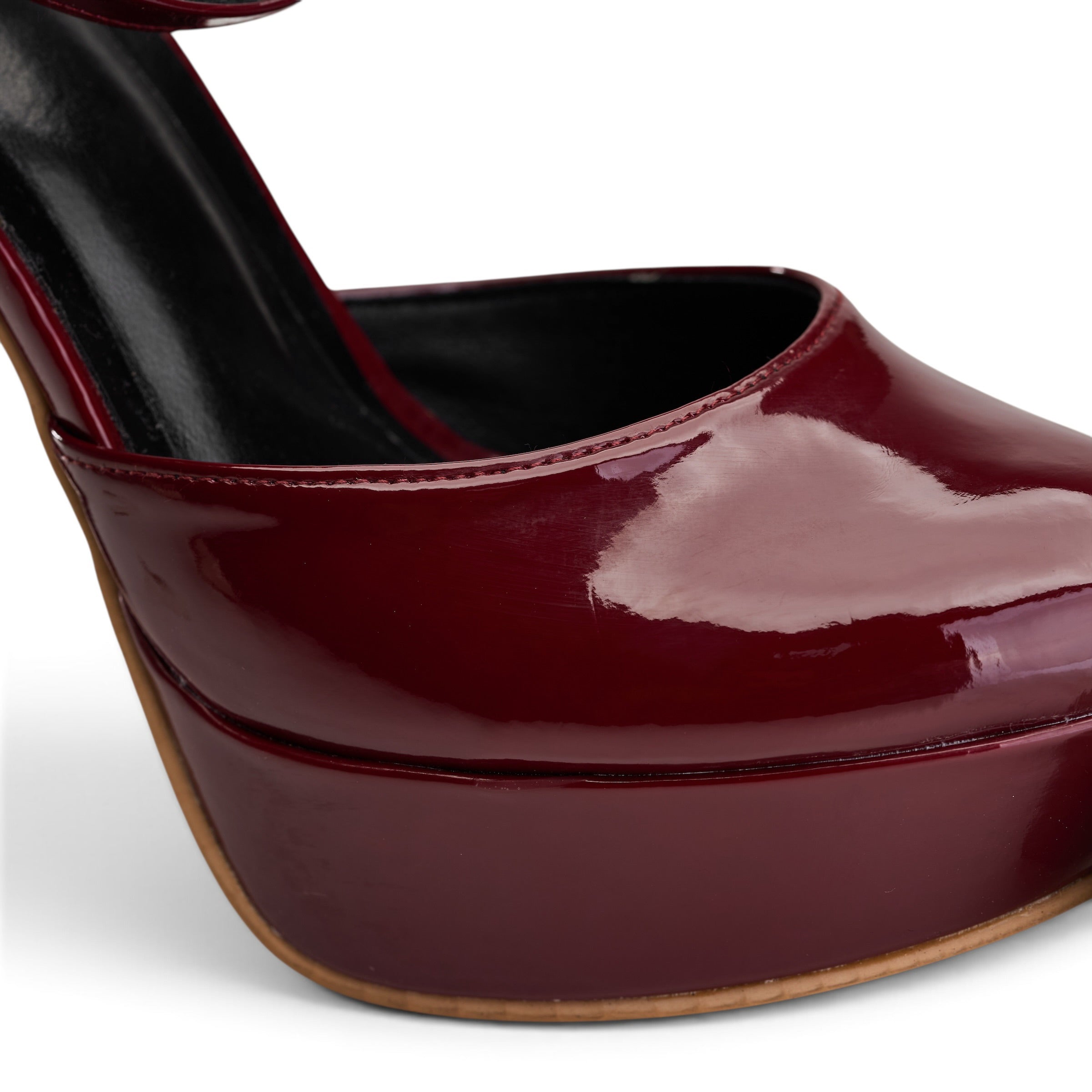 Chic High Platform Ankle Strap Heels - Maroon