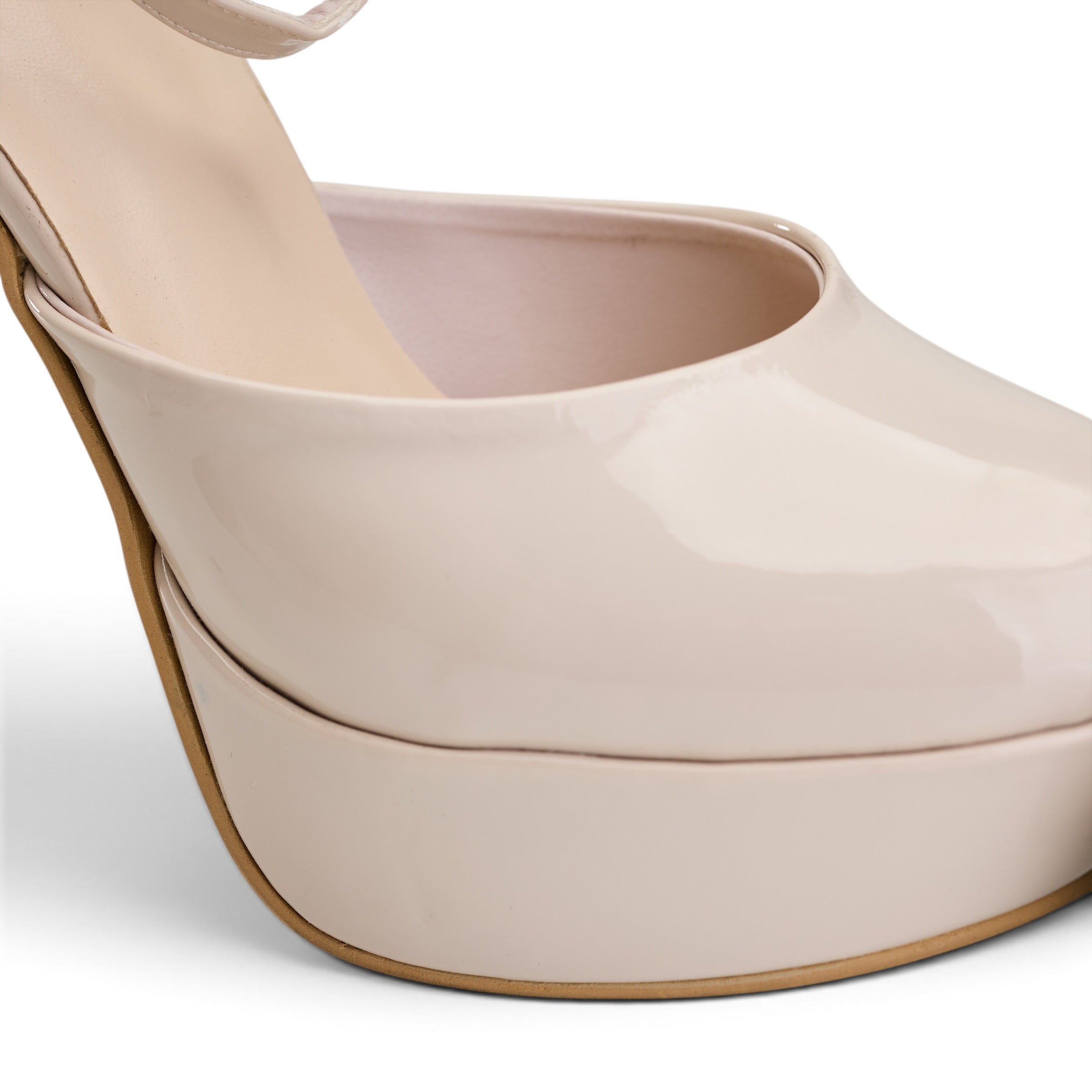 Chic High Platform Ankle Strap Heels - Beige