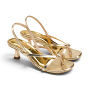 Strappy Slingback Kitten Heels - Gold