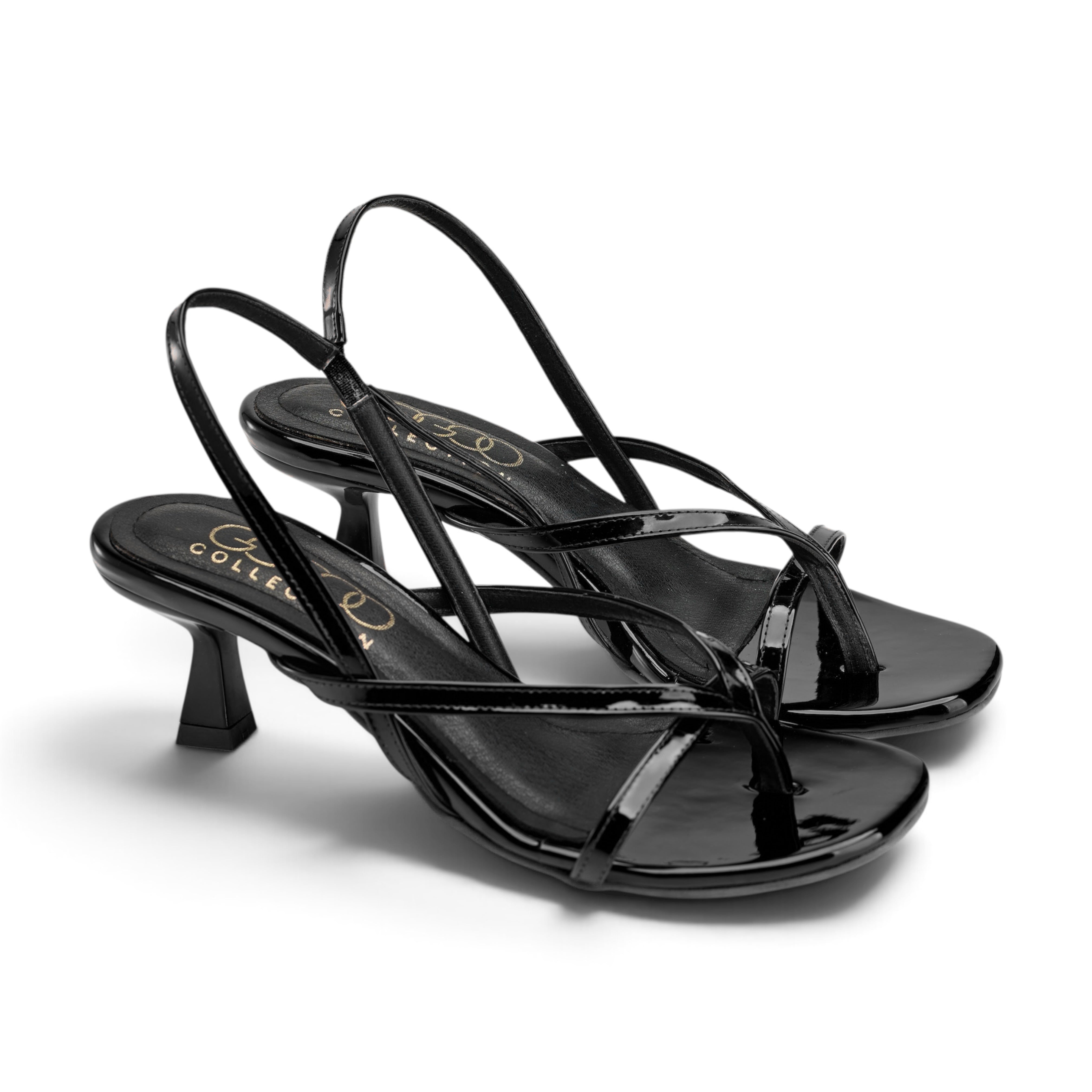 Strappy Slingback Kitten Heels - Black