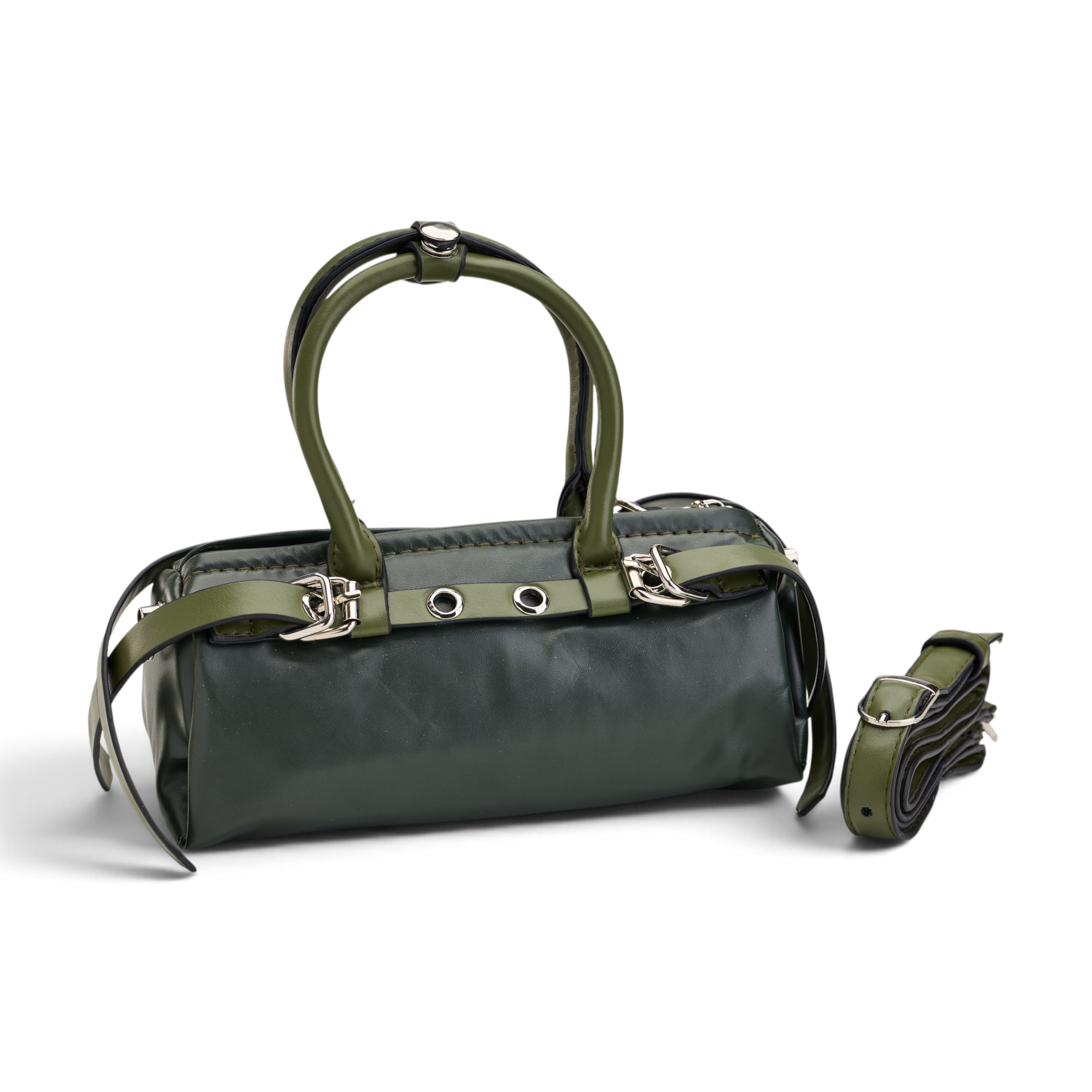 Edgy Buckle Top-Handle Bag - Green