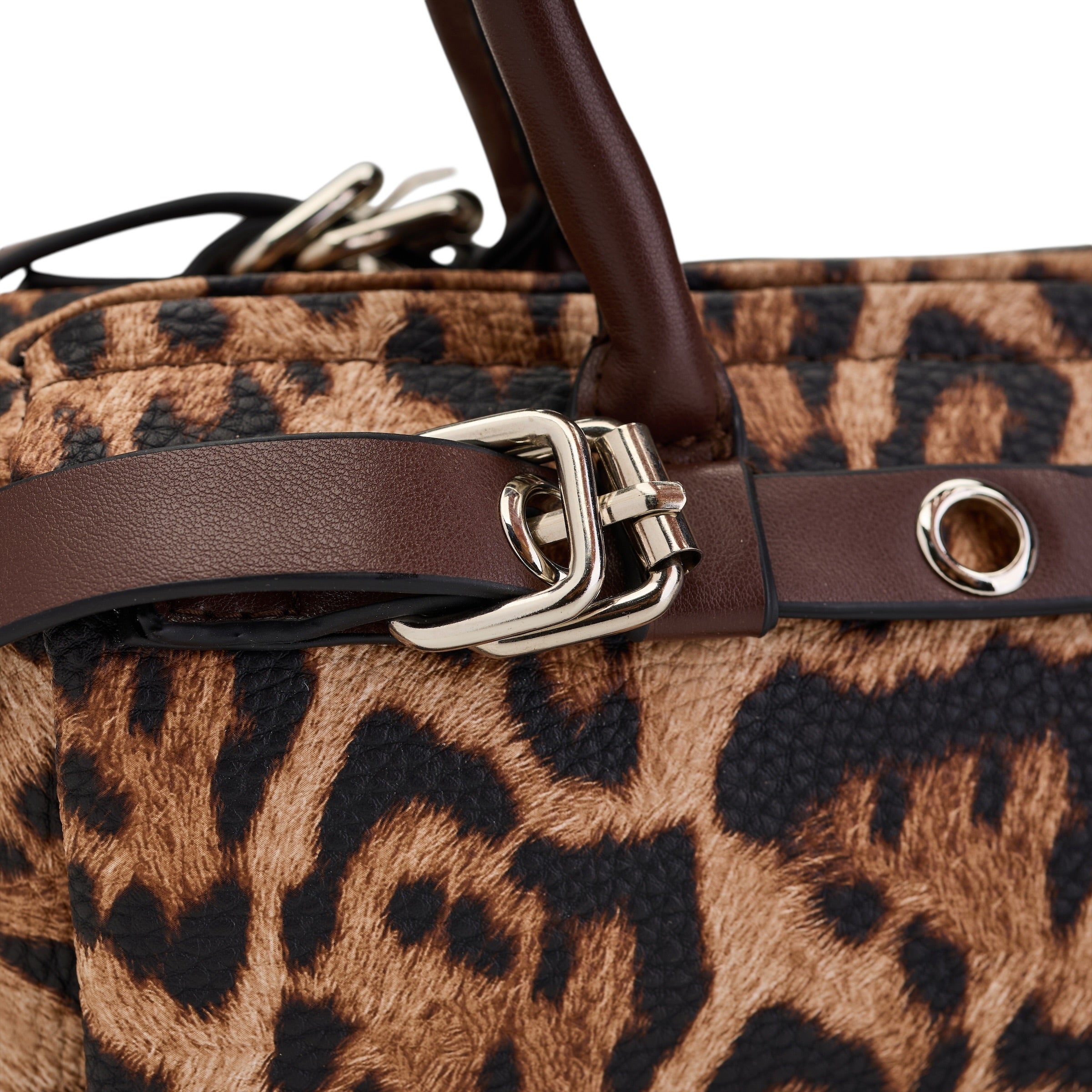 Edgy Buckle Top-Handle Bag - Brown-Tiger