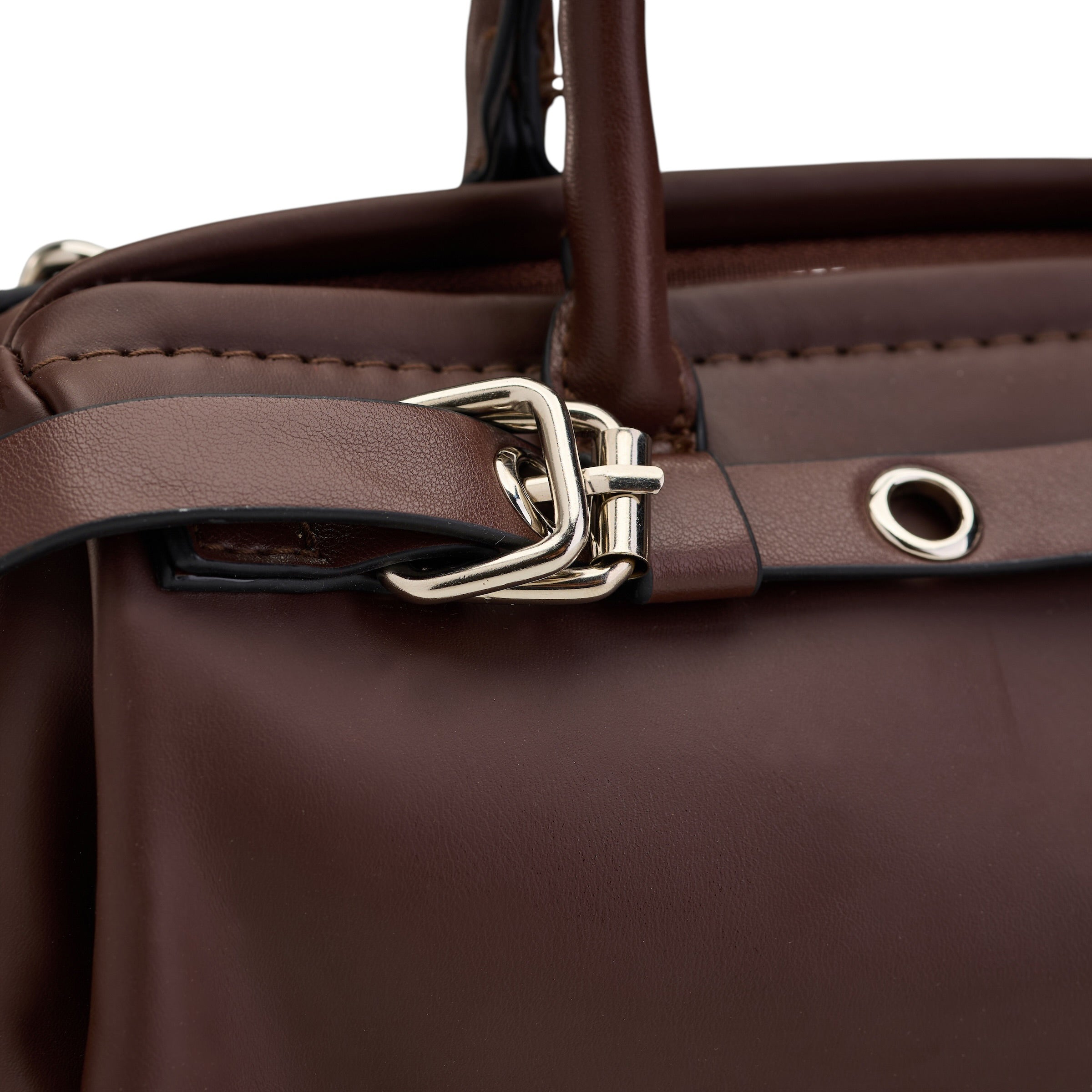 Edgy Buckle Top-Handle Bag - Brown