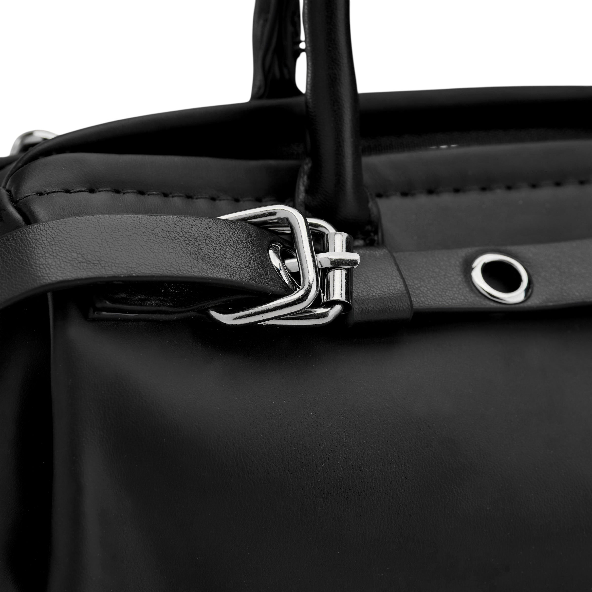 Edgy Buckle Top-Handle Bag - Black
