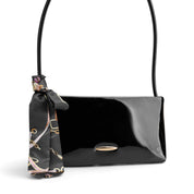 Silk-Scarf Accent Shoulder Bag - Black