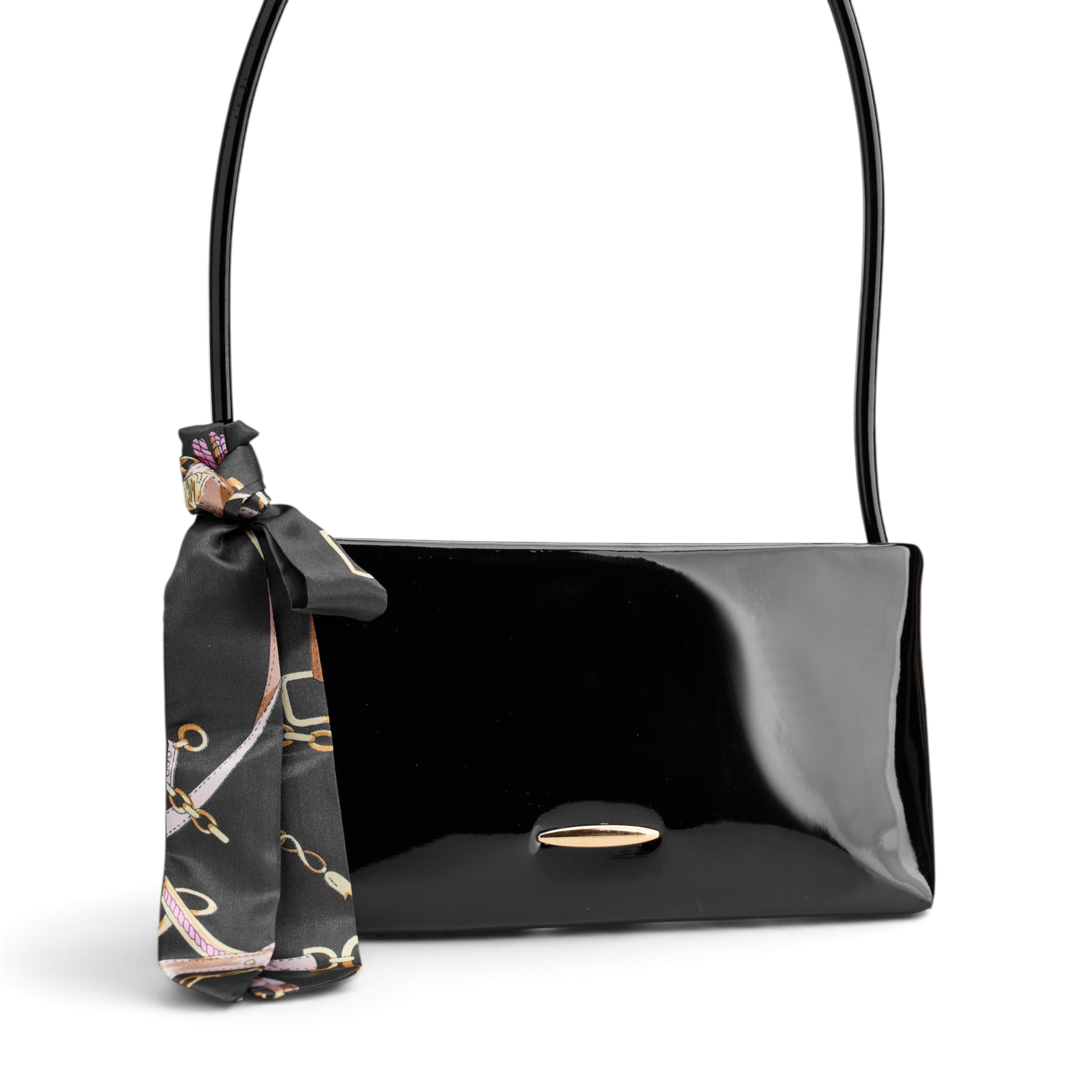 Silk-Scarf Accent Shoulder Bag - Black