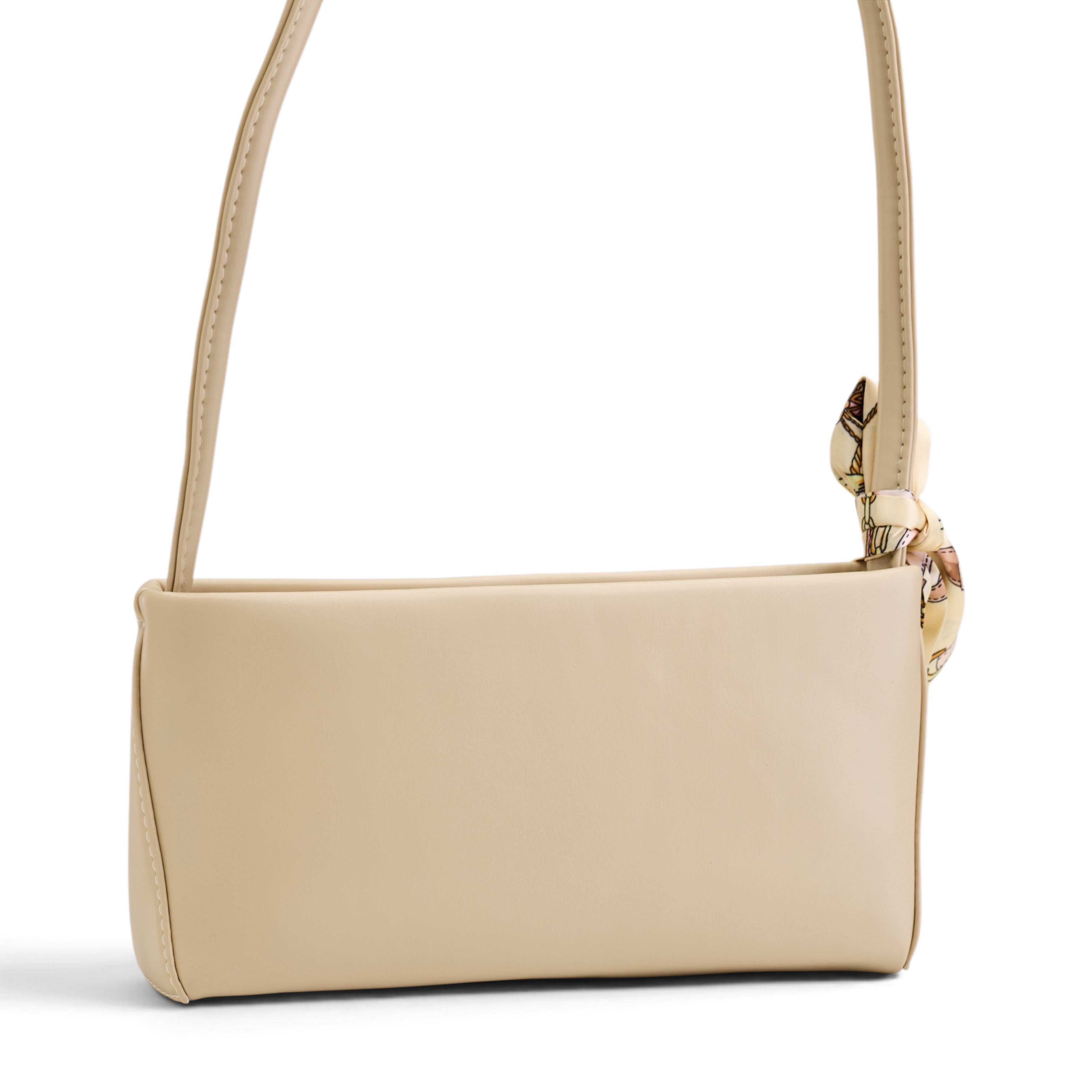 Silk-Scarf Accent Shoulder Bag - Beige