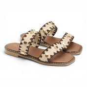 Geometric Woven Studded Slides - Brown