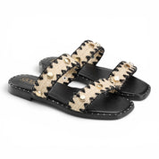 Geometric Woven Studded Slides - Black
