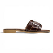 Chunky Buckle Square Toe Slides - Brown