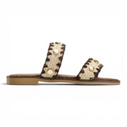 Geometric Woven Studded Slides - Brown