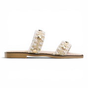 Geometric Woven Studded Slides - Beige