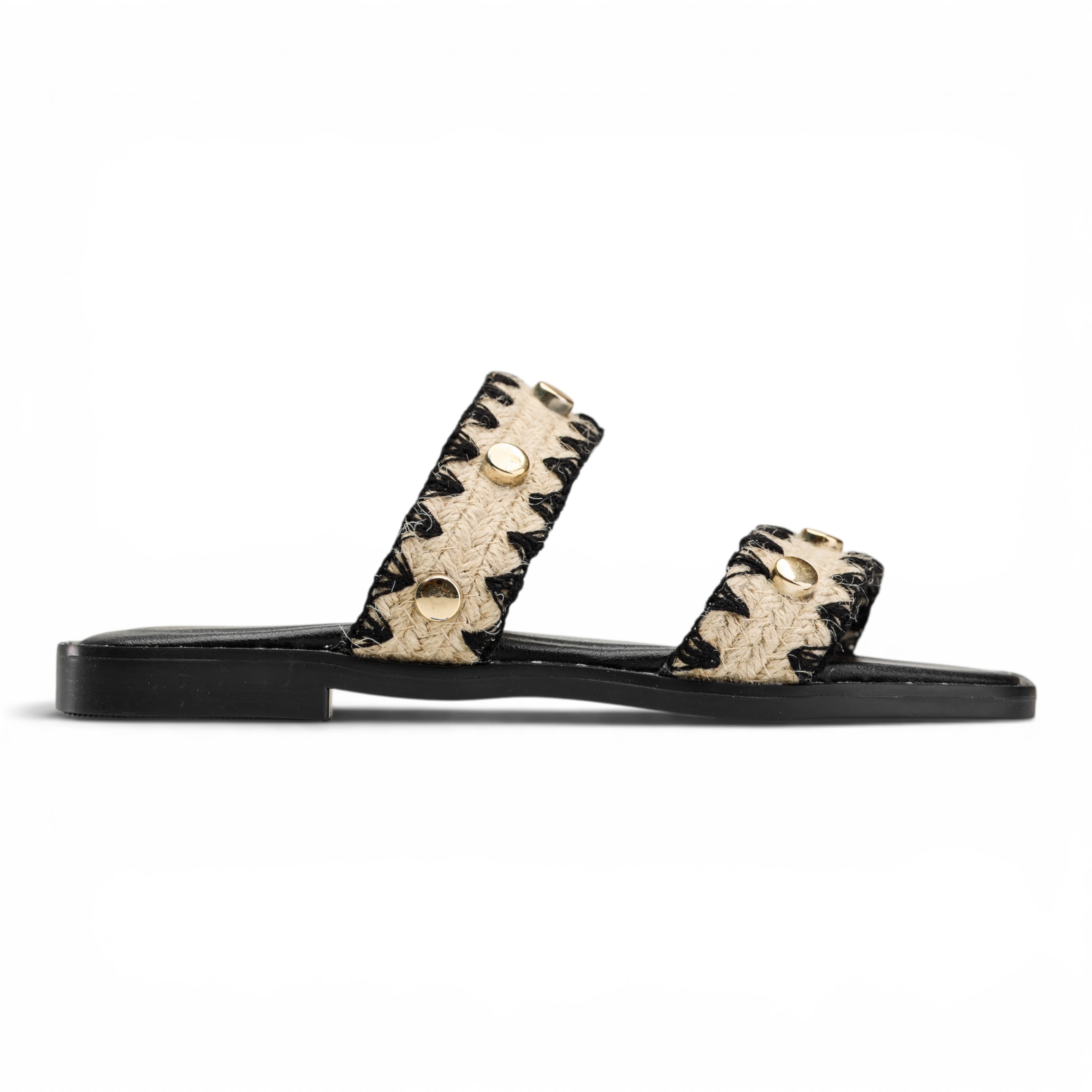 Geometric Woven Studded Slides - Black