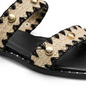 Geometric Woven Studded Slides - Black