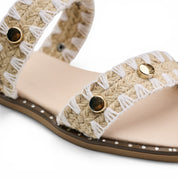Geometric Woven Studded Slides - Beige