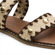 Geometric Woven Studded Slides - Brown