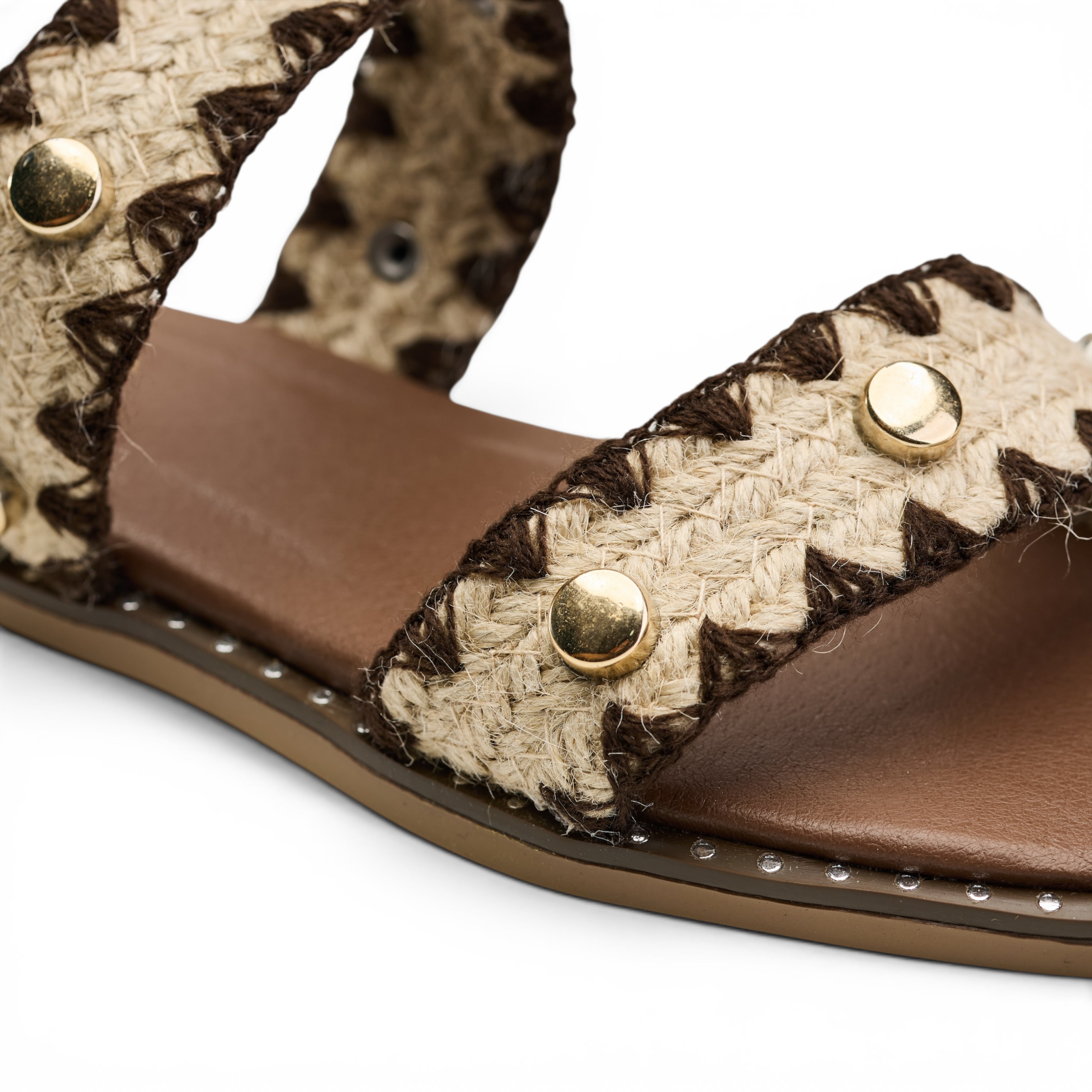 Geometric Woven Studded Slides - Brown