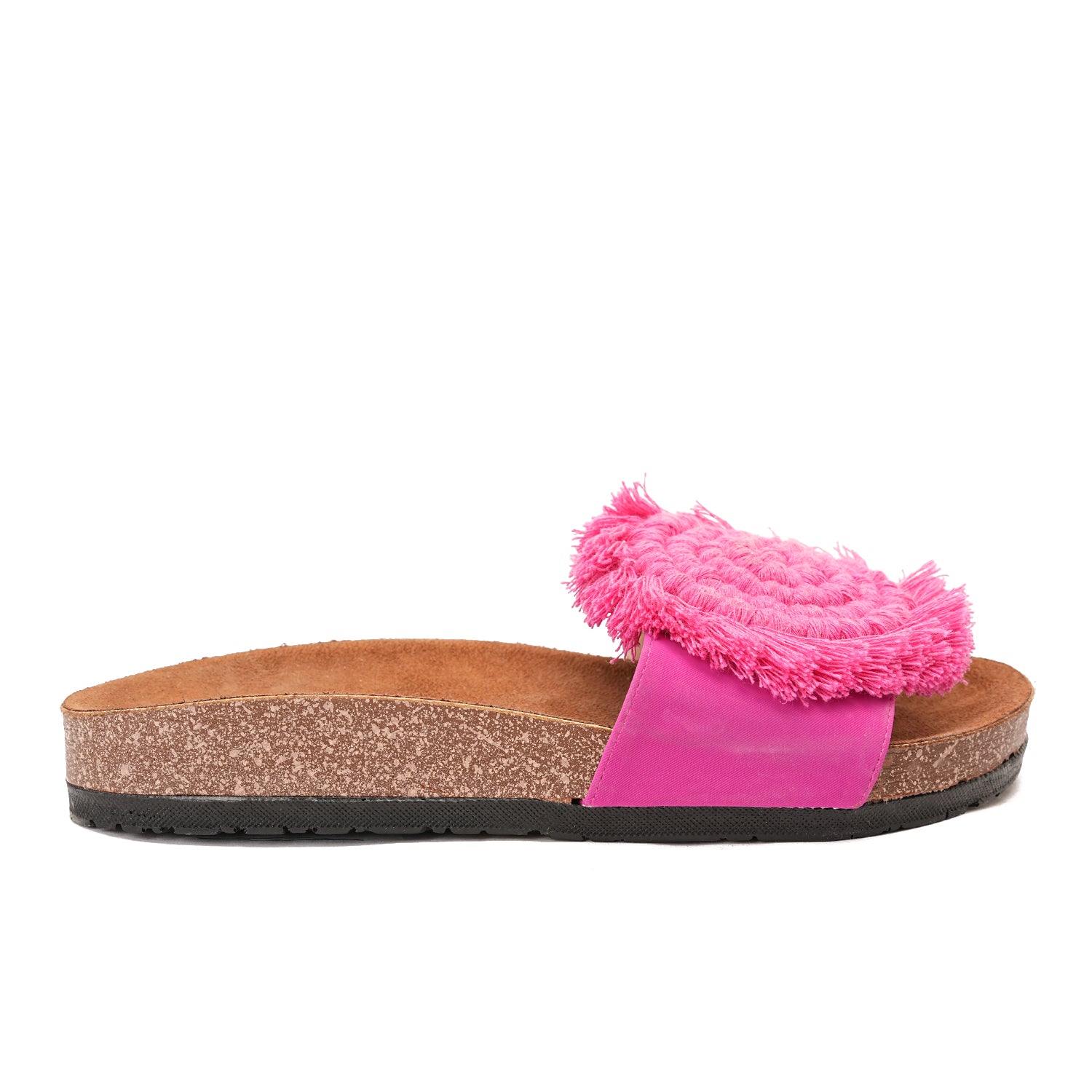 Pink slipper handmade with a flower-shaped design