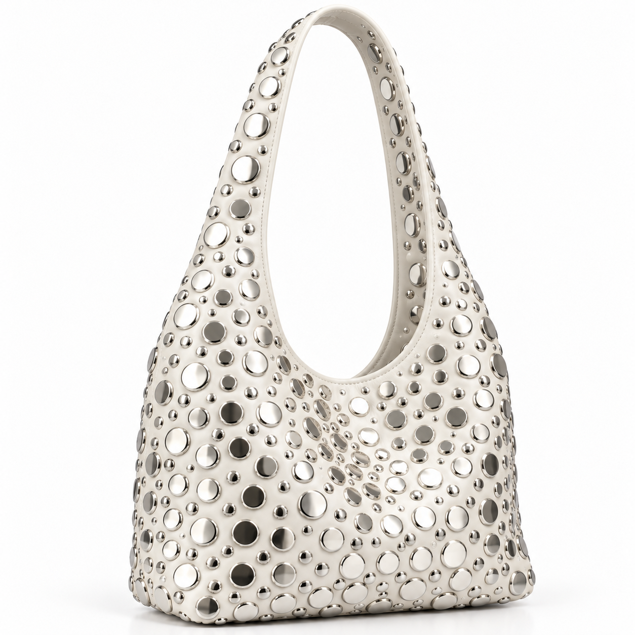 Mirrored Stud Hobo Bag - White