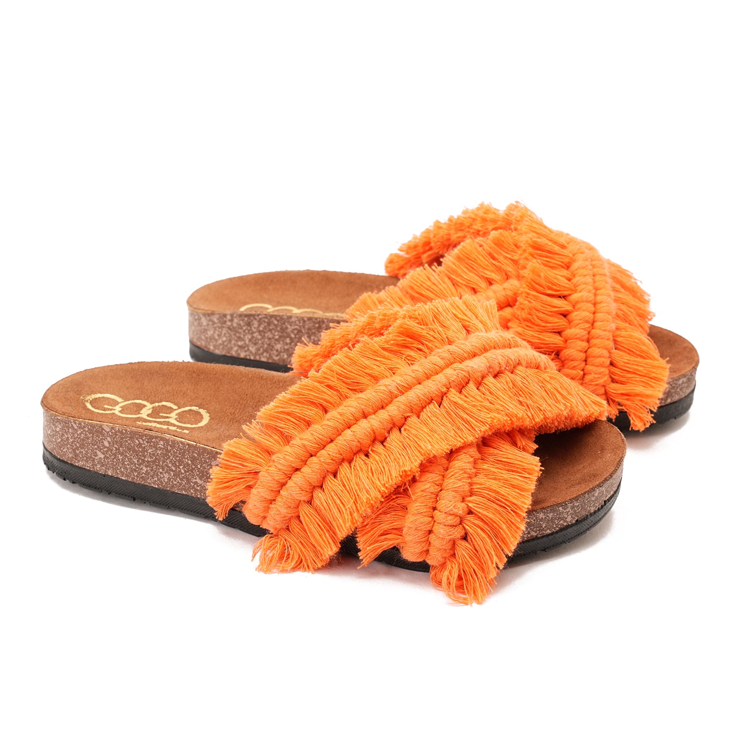 orange slipper handmade with two wide straps