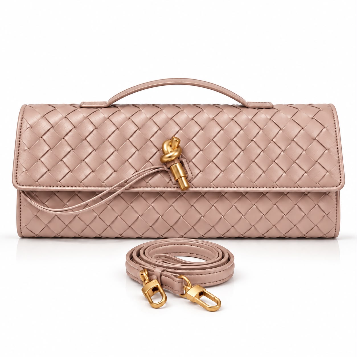 Elara Woven Clutch Bag – Rose Pink