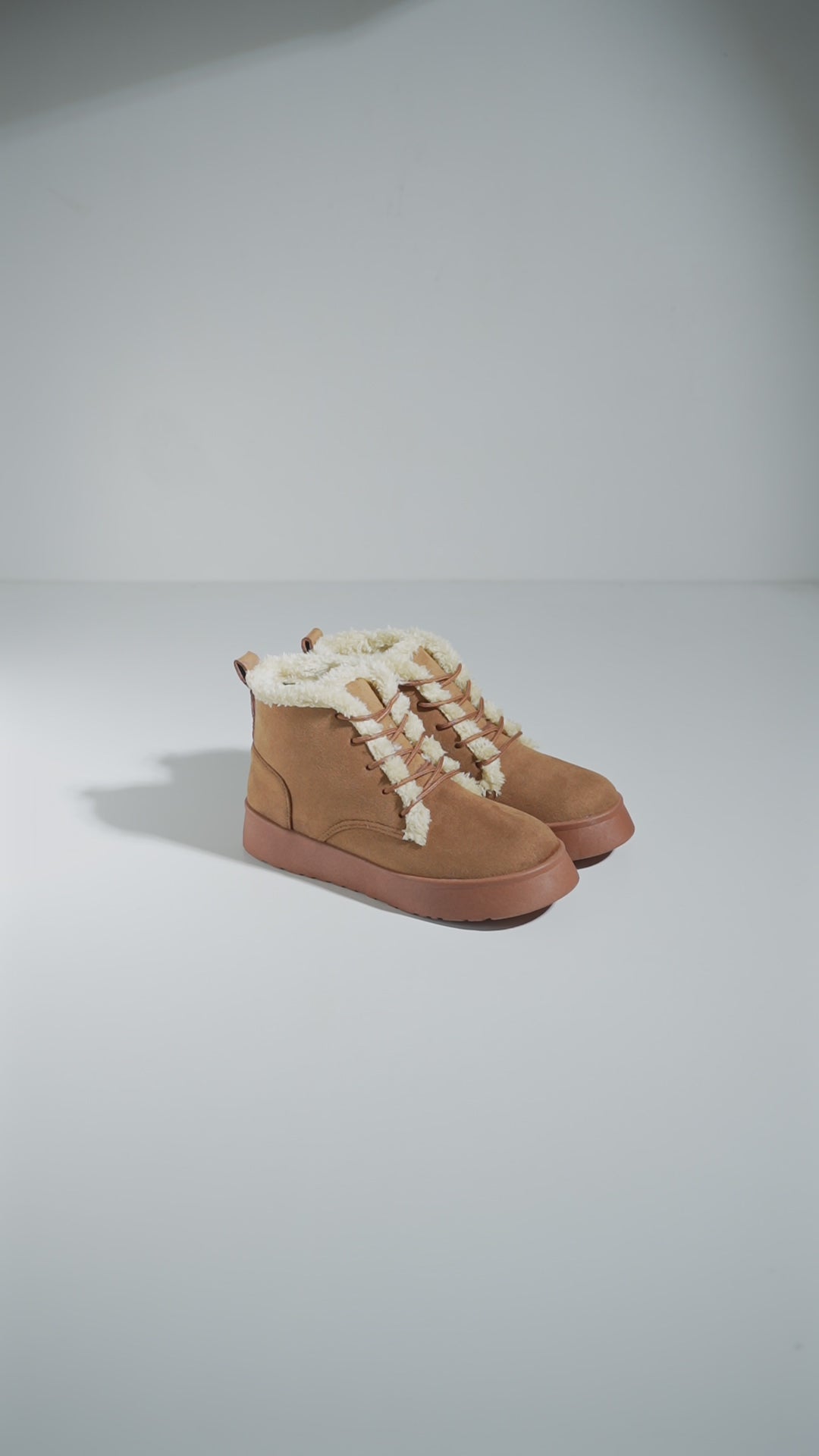 Suede Sherpa Ankle Boots - Cafe