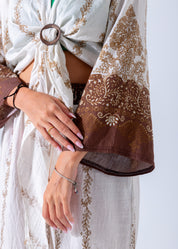 Bohemian Chic Belted Kimono & Wide-Leg Pants Set - Brown